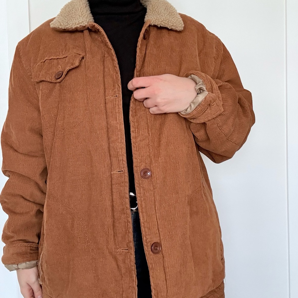 Men's Tan Corduroy Jacket with Sherpa Collar